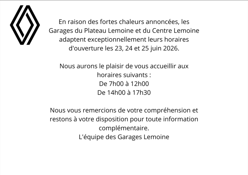 Modification exceptionnelle des horaires d'ouverture